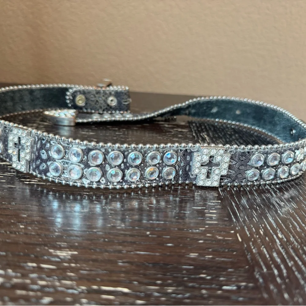 Shyanne Black and Silver Rhinestone with Crosses Kids Belt